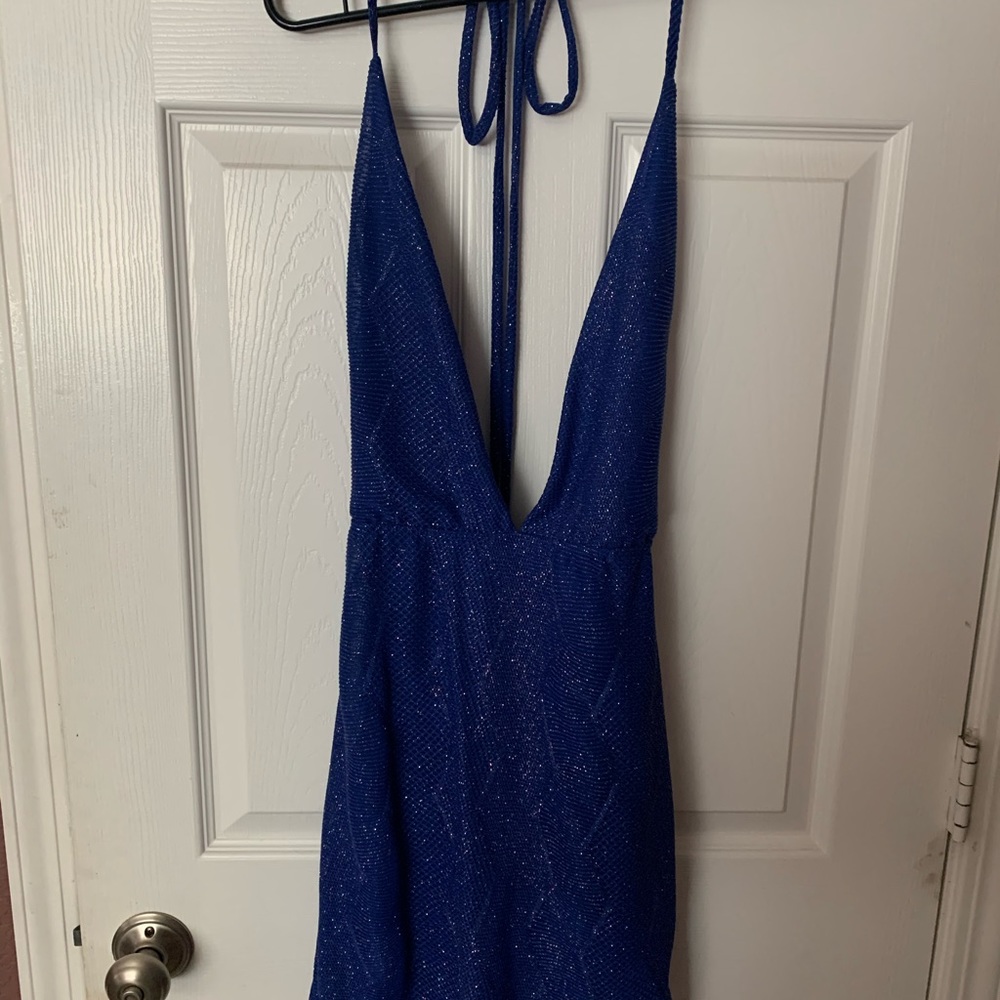 Sparkly Blue Low cut mini dress